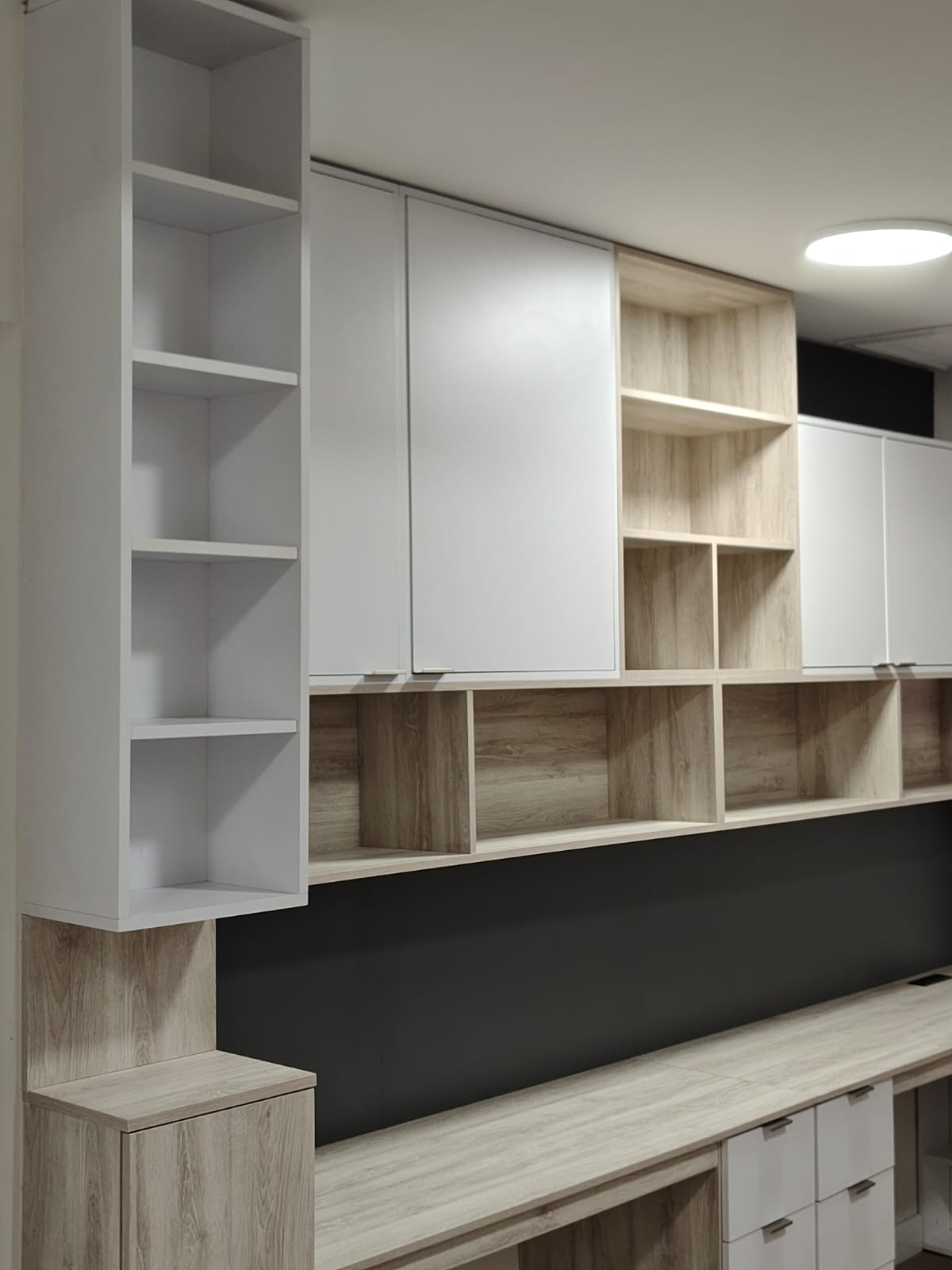 custom built-in workspace — open shelving detail
